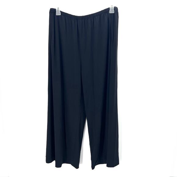 SHAMASK Black Slinky Rayon Pull On Wide Leg Dress Pants Pockets Womens Size 3 - Picture 1 of 6